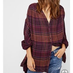 Free People Come on Over plaid button down, XS